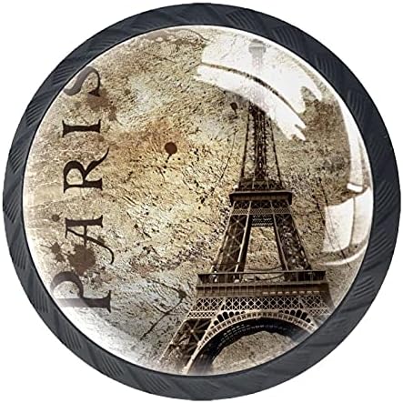Mutadeiras de cômoda de cerveja Paris Maçaneta de gabinete de vidro de cristal botões 4pcs impressão colorida redondo maçaneta preta criança 1,38 × 1.10in
