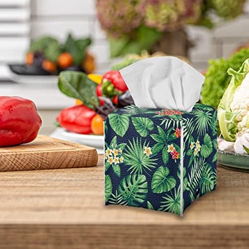 JeoCody Square Tissue Caixa de tecidos Organizador Hawaiian Palm Leave de couro Caixa de lenço de papel de lençol facial da caixa