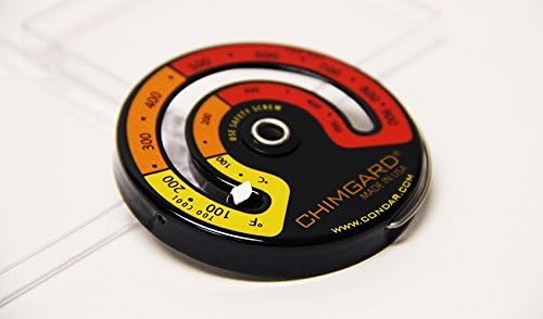 Emocionante e fácil de ler gráficos. Chimgard® Energy Meter Termômetro de fogão a lenha. Esmalte de porcelana genuína durável com zonas amarelas, laranja e vermelhas claramente indicadas no estojo preto.