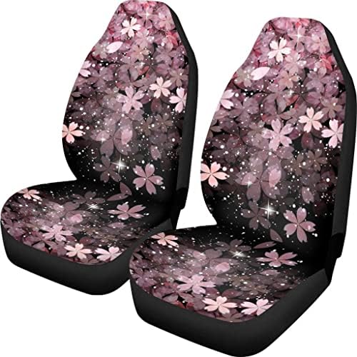 Dremagia Cherry Flower Blossom Car Seat de assentos dianteiros apenas 2 PCs, acessórios de carro de Sakura Pink Sakura para mulheres,