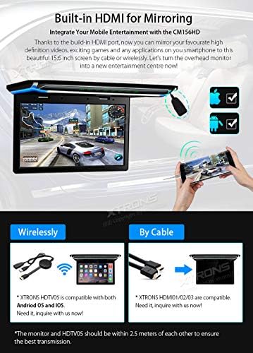 Xtrons® 15,6 polegadas Ultra-FHD Digital TFT Tela 1080p Video Video Overhead Player Telhado Monitor HDMI Porta