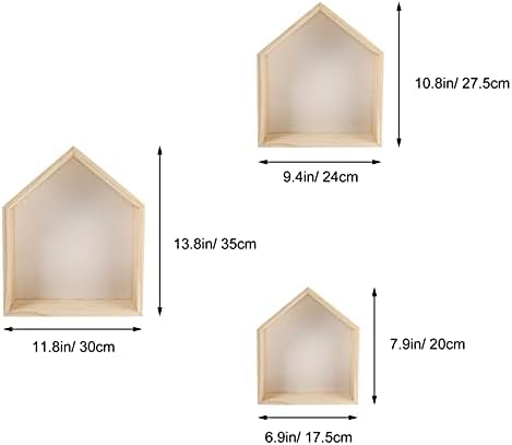 Wakauto 3pcs de madeira prateleira flutuante casa em forma de madeira de madeira cubar caixa de exibição prateleira para quarto quarto casa branca