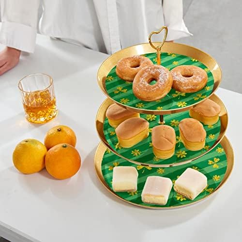 Dragonbtu 3 Cupcake Stand com Rod Gold Rod Plástico Caminhada Tower Tower Clovers Sistripe Fruit Candy Display para