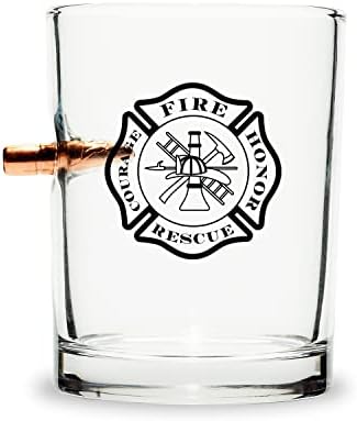 Loja de presentes militar projétil bombeiro uísque rochas vidro - óculos soprados à mão - 8 oz de vidro antiquado para escocês, bourbon ou uísque