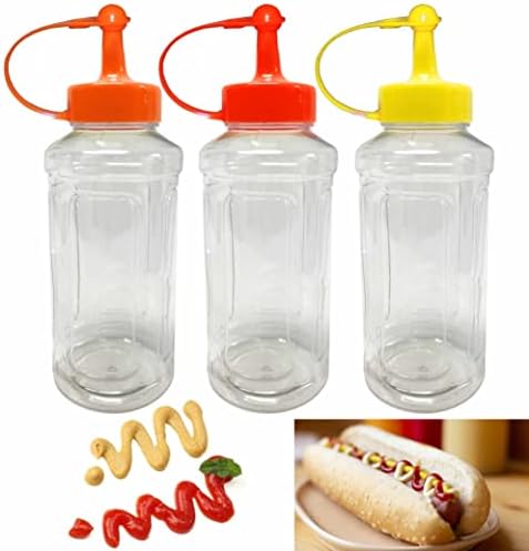 3 PC Plastic Squeeze Bottle Clear 10oz Condimento Ketchup Mayo Mostarda Molho Hot