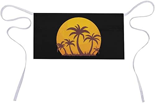 Avental da cintura do pôr -do -sol e palmeiras do pôr do sol do Havaí com 3 bolsos, fofos, meio avental de avental abrevino para restaurante de cozinha em casa um tamanho