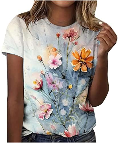 2023 Moda Feminina Feminina Graphic Camisetas Crewneck Crewneve Manga curta Tamas de impressão floral casual