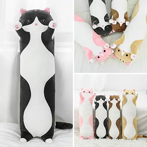 Shinuoer Longo Cat para gato Cat Corpo travesseiro, gato preto Bichos de pelúcia de pelúcia macia kawaii gato de gato