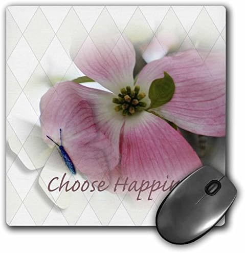 3drose 8 x 8 x 0,25 polegadas Mouse Pad Dogwood e Butterfly, Inspirational Choice Happiness, Quotes, Flowers