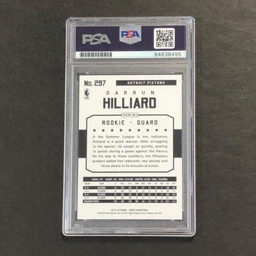 2015-16 NBA Hoops #297 Darrun Hilliard assinado Cartão Auto PSA Slabbed Pistons RC - Basketball Slabbed Cartis autografados