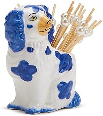 A empresa de Two's Staffordshire Dog com 20 escolhas na caixa de presente, azul e branco, cerâmica/bambu