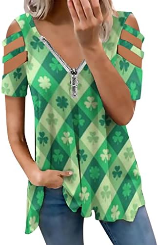 Camisetas do dia de St. Patricks CGGMVCG para mulheres Top Women For Women Western Shirt Zipper Sul Patricks Day Day Roupos para mulheres