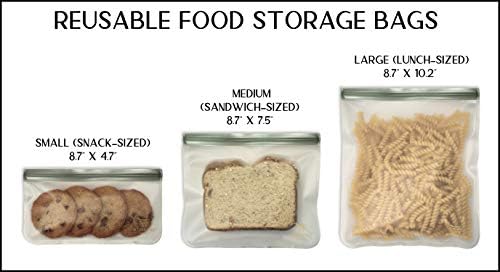 Sacos de alimentos em sanduíche reutilizáveis, conjunto de 10 sacos de armazenamento, por melhores produtos de cozinha, com fechamento duplo de fechadura, para alimentos, viagens e uso geral, material peva grosso, conformidade TSA, 10 pacote