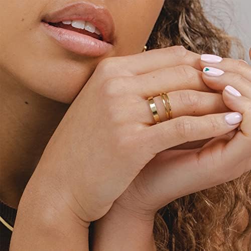 Pearich 14K Gold preenchido anéis de empilhamento para mulheres meninas manchas de ouro fino anel de ouro da banda Banda de conforto de conforto Tamanho 5 a 10 2pcs/3pcs/4pcs/5pcs