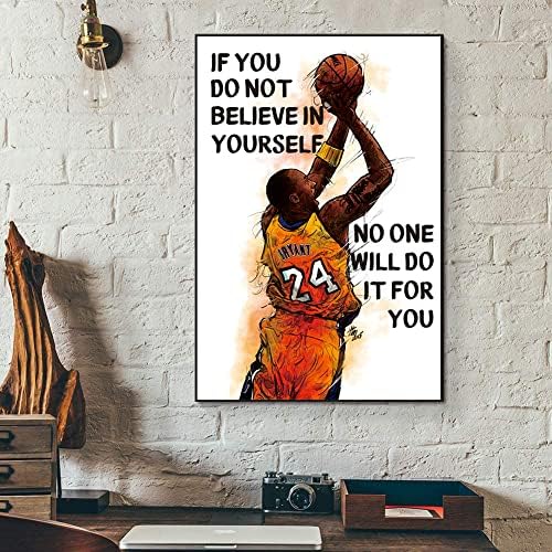 Impressões de arte de parede de superstar de basquete lendário 16 x 24 , Mamba Mentalidade de Mentalidade Inspirada Basquete Player Sports Home Decoration ， Império inspirador de pôster, Pintura de tela de basquete para a decoração do quarto do quarto do garoto. (Não moldado