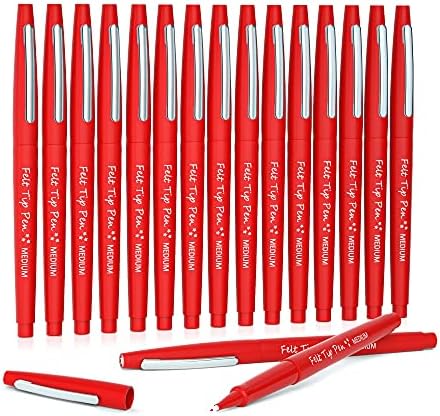 Canetas de ponta de feltro Lelix, 15 canetas vermelhas, canetas de feltro de ponto médio de 0,7 mm, canetas de marcadores de ponta