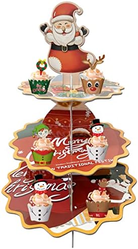 Bolo de Natal Stand 3 Tier Feliz Natal Papai Noel Clause Cupcake Stand Holder Sobersert Bandeja Só para Festas de Férias de Férias