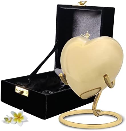 Gold Heart Urn - Small Keepsake Urna para cinzas humanas com caixa premium & stand - Pequena urna coração - Cremação de coração artesanal urna - mini urna para cinzas - urna em forma de coração para homens mulheres e bebês