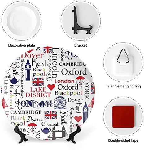 London Pattern Bone China Decorativa Placas Cerâmicas Artesanato Com Display Stand for Home Office Wall Decoration