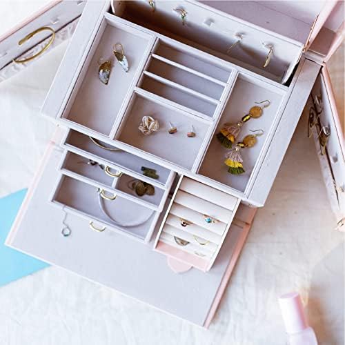 Jinzunbao Jewelry Box Organizer for Girls Women, Grande caixa de armazenamento de jóias barrocas com espelho, gavetas