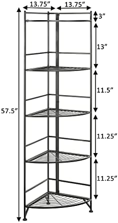 Prateleiras de canto de metal dobráveis ​​meerais de 5 camadas, pés de nivelamento ajustáveis ​​para compensar pisos irregulares,