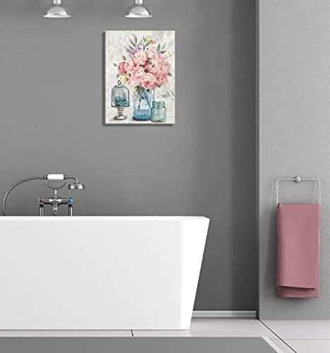 Decoração de banheiro rústico Arte de parede Arte maçom jar rosa Floral Modern Printing Modern Decoration Decoration