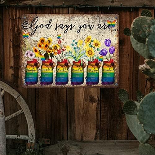 Ufunhome LGBT Religious Inspirational Metal Sign de Deus diz que você é uma lata de parede Signo da fazenda Pride Love
