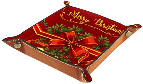Lyetny Christmas Balls Apresente arco com um pano de fundo vermelho Bandejas de armazenamento Caixa de armazenamento Caddy Caddy Desktop