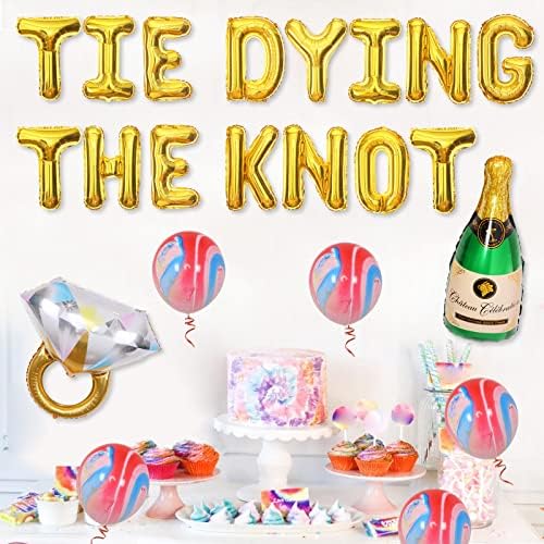 Tie Dye Bachelorette Party Decorações de festas de ouro morrendo o anel de diamante de bandeira de nó e balões de papel alumínio