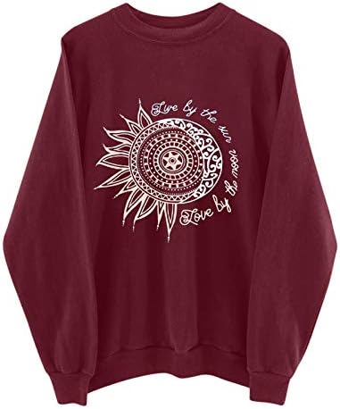 Sorto Y2K para feminino Casual Sun and Moon Print Pullover vintage Casual Camiseta Longa Camiseta Longa Tops