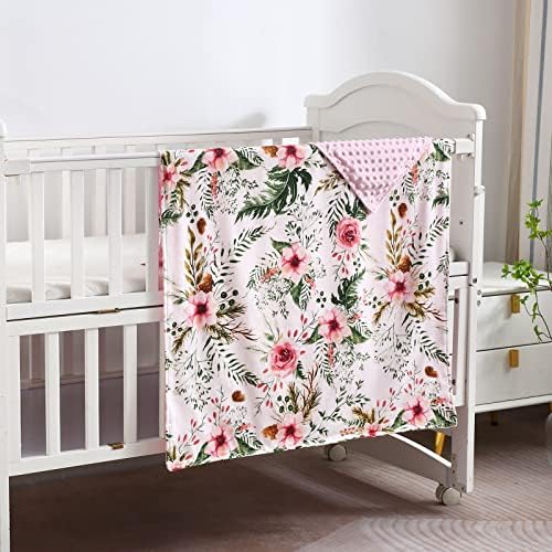 Cobertor de bebê Posenpro para meninos meninas, cobertor de bebê de pelúcia macia com apoio pontilhado, adorável flor de duas camadas