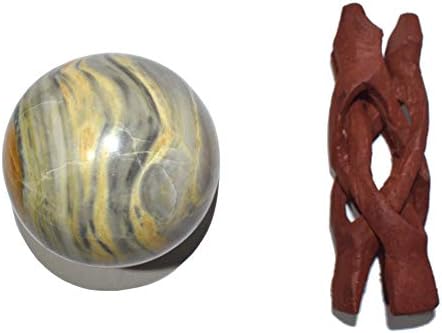 CEALINGS4U SPHETE serpentina com pedra de sabão 2,5-3 polegadas e uma esfera de bola de madeira de madeira esfera de bola de cristal