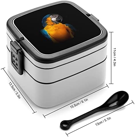Caixa de lancheira amarela e azul da caixa de camada dupla portátil Bento Caixa de grande capacidade Recipiente de alimentos com colher