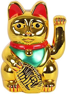 Goldbrit Gold Feng Shui Money Cat | Maneki-neko | Beckoning Cat | Gato da sorte japonês | Cato de braço acenando para presentes criativos