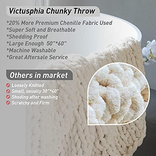 Victusphia Chunky Knit Blanket Throe Chenille Knited Yarn Throw Plain for Couch & Bed Fall Decor grande Cabo confortável