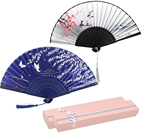 NA Slixune Chinese/japonês Retro Retro Bamboo Silk dobring Hand Fan, encantador, elegante e retrô, para mulheres e meninas, melhores presentes.