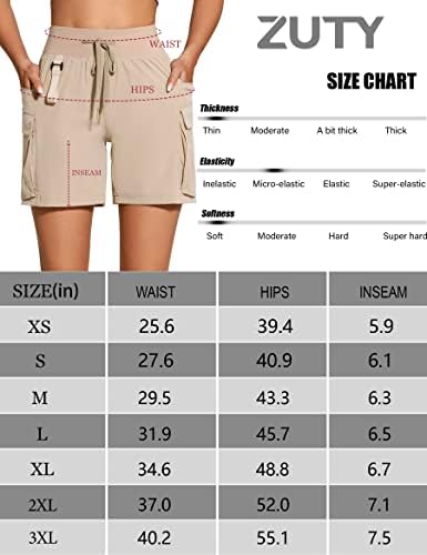 Shorts de carga de caminhada de 6 de 6 femininos zuty, resistente à água seca rápida, com bolsos de zíper upf 50+ para mulheres