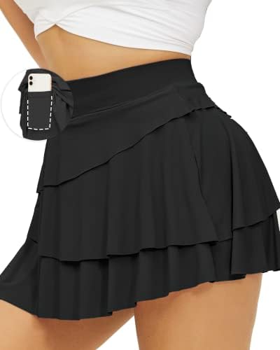 Saia de tênis plissada feminina com shorts de alta cintura