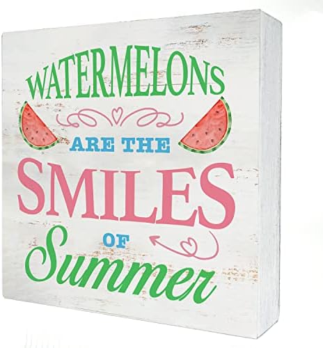 Melanciais são os sorrisos de Summer Wood Box sinal decoração de casa Rústico de placa de placas de placas de placas de madeira para a parede Decoração de cozinha de mesa de mesa 5 x 5