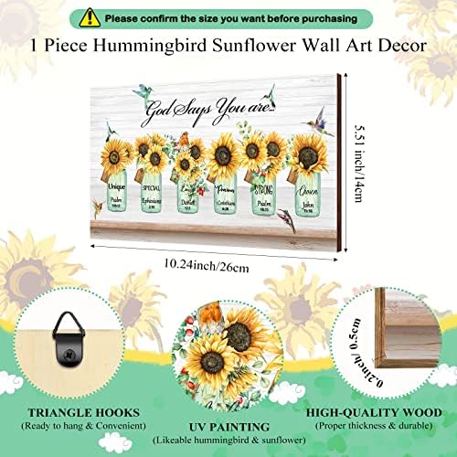 Hummingbird Girlower Wall Art Decor Deus diz que você é uma casa de fazenda floral assinar girassol rústico em vasos de impressão de parede decoração de parede citações inspiradas vintage placa pendurada de madeira para decoração de cozinha em casa