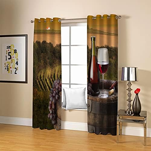 Cortinas de quarto Blackout 2 Painel Conjuntos 110x102 polegadas 3d Impressão de impressão de impressão de vinhedos impressão de grommet Curtains e cortinas para sala de estar quarto infantil, isolada térmica