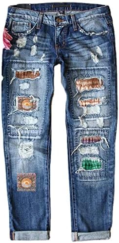 Calças de jeans femininas calças de perna reta rasgadas de jeans retos jeans de cintura mid da cintura