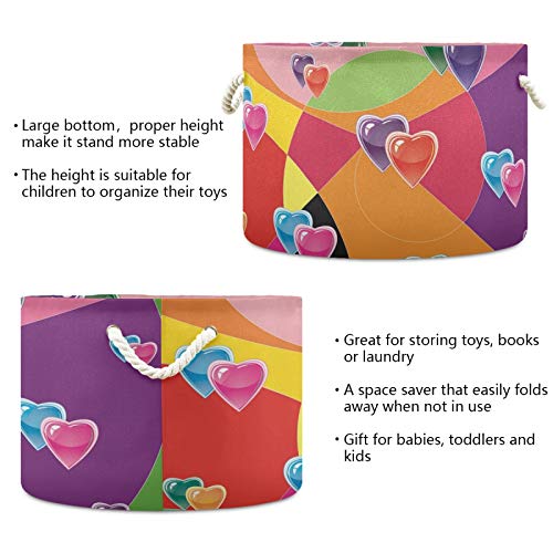 Grande cesta de armazenamento redondo - lavanderia de lona de amor colorida e cesta de brinquedos para crianças meninos e