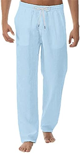 Calça leve de linho masculino calças leves soltas de partida casual calça as calças elásticas da cintura elástica de ioga
