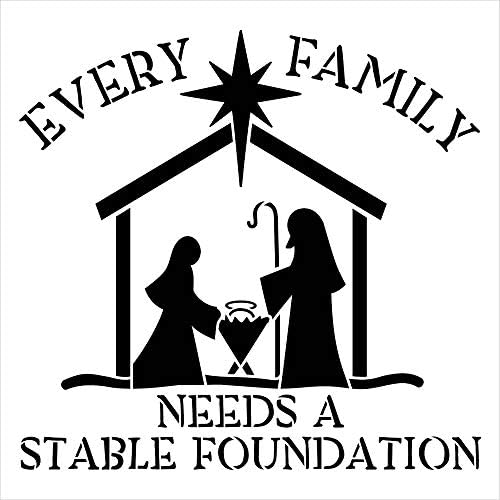 Toda família precisa de um estêncil de fundação estável com manjedoura Studior12 | Palavra da fé cristã Art | Decoração de casa de