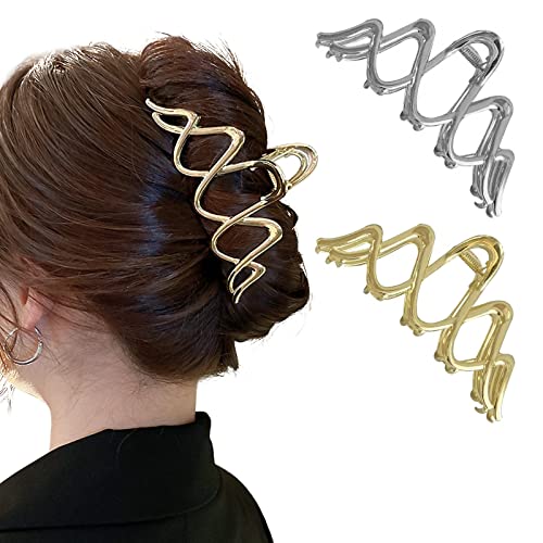 CLIPES DE CABELO DE 2PCS Garra para mulheres onda de metal grande não deslizamento de metal forte clipes de cabelo de borboleta