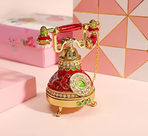 FURUIDA Caixa de bugigangas vintage Caixa de bugigangas Esmalte de jóias de jóias de jóias de arco de mão Ornamentos de telefone