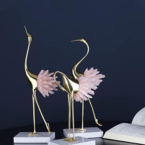 Modern Luxury Golden Golden Cristal Copper Crane Ore Animal Birds estátua Acessórios para decoração da casa da sala de estar Decoração