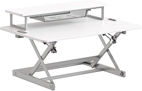 Converter de mesa em pé ajustável em altura de 36 polegadas Shw Sit to Stand Riser Workstation, branco