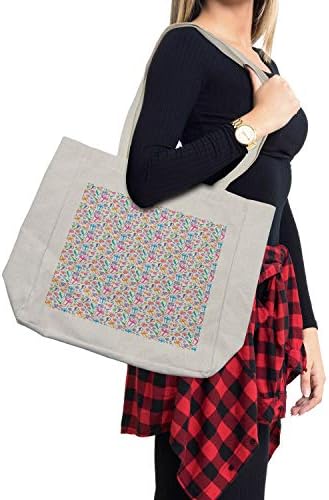 Bolsa de compras de aniversário de Ambesonne, padrão colorido de doodle feliz e celebração tema horário, bolsa reutilizável